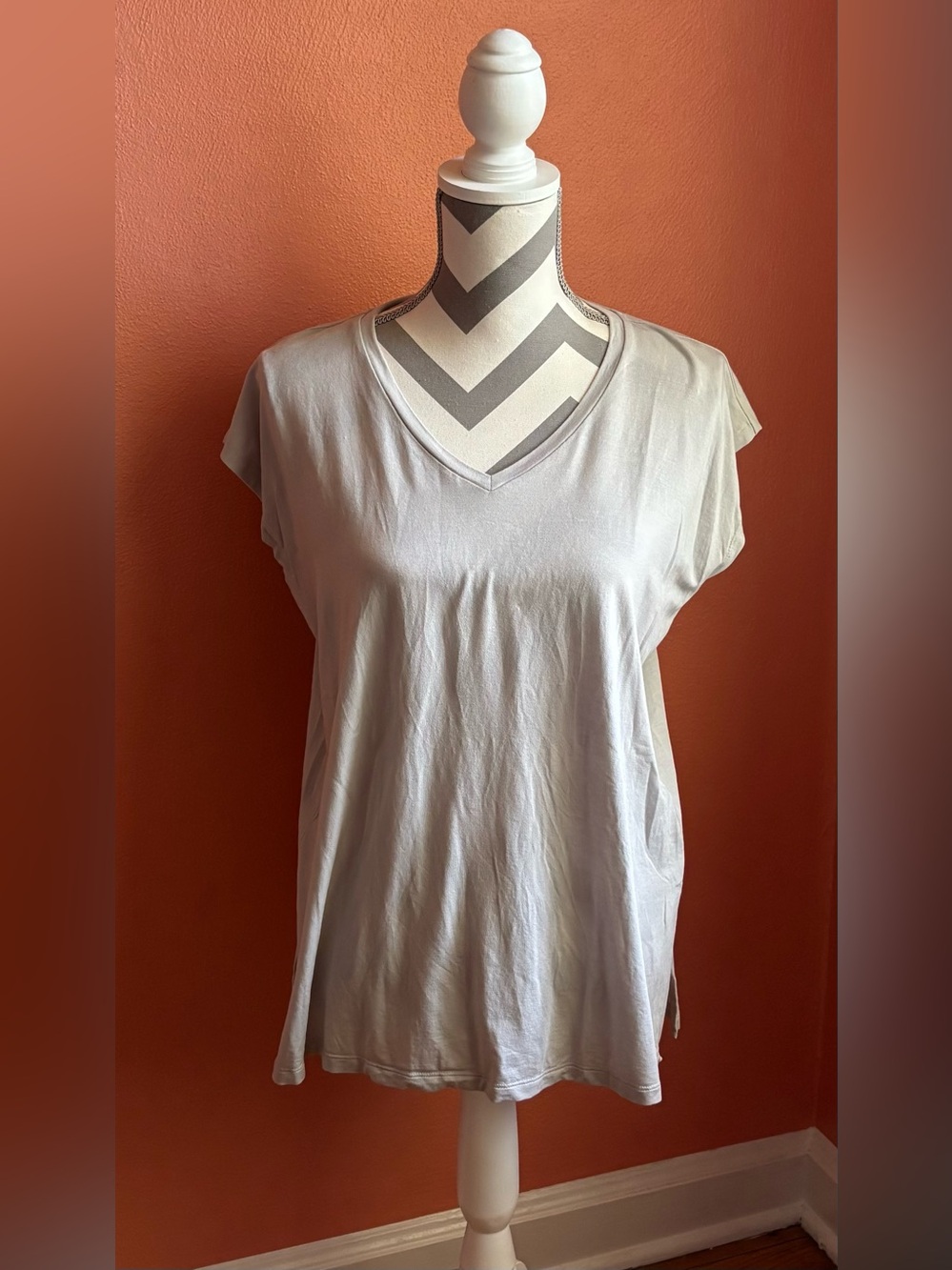 Eileen Fisher Light Gray V-Neck Tank Top